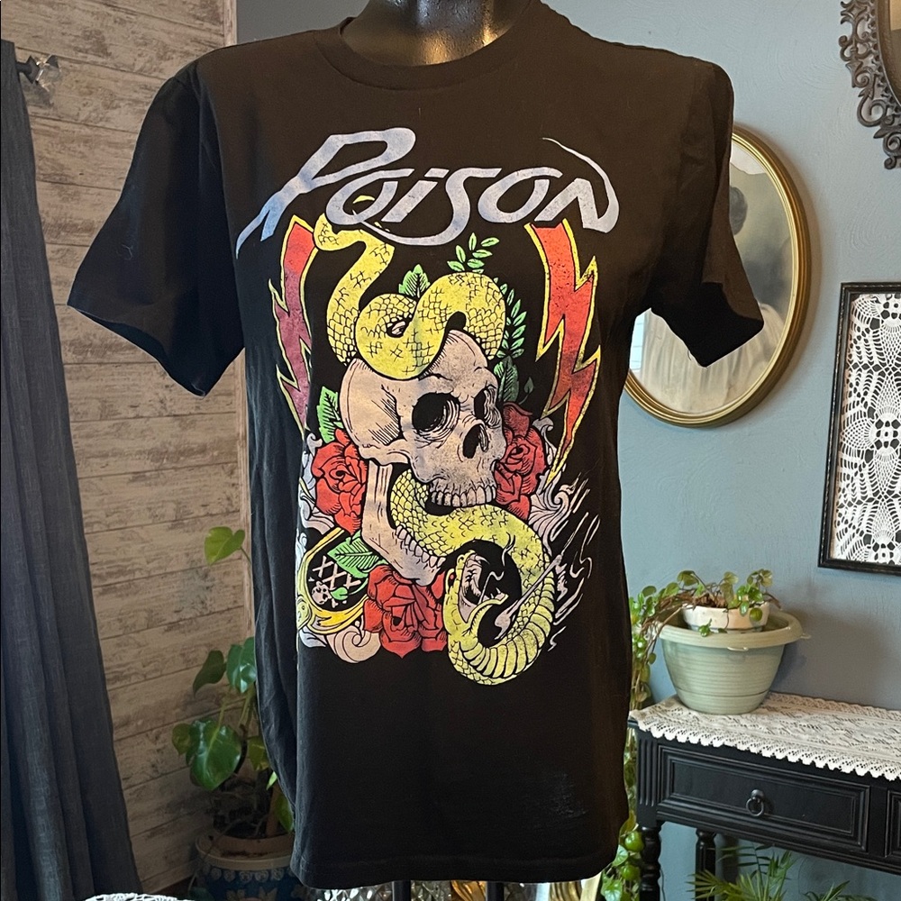 Poison Black Graphic Tee with Skull and Snake Design